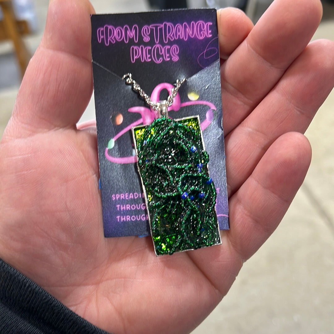 Green Beaded Pendant Necklace
