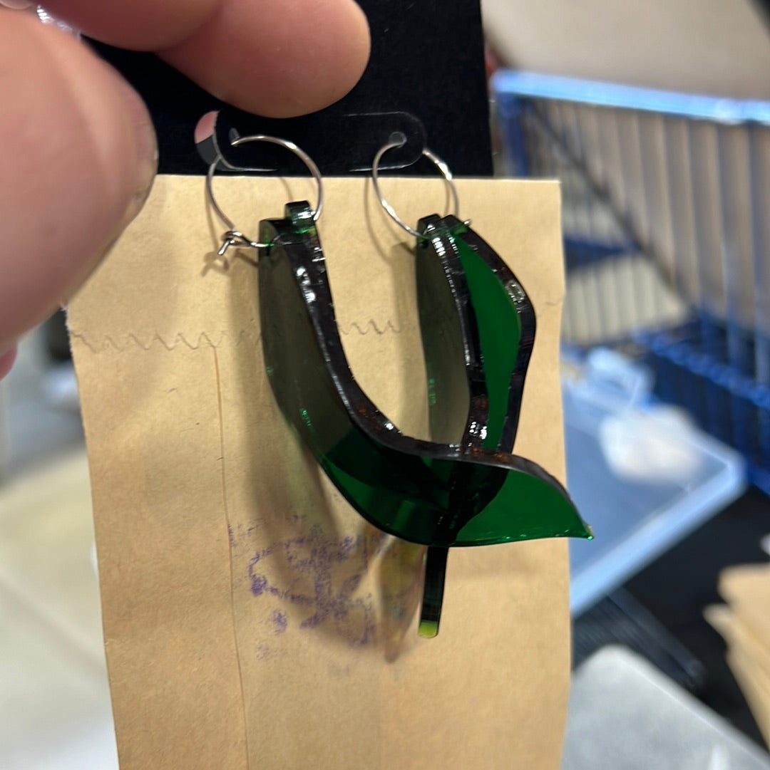 Dark Green Leaves Acrylic Earrings