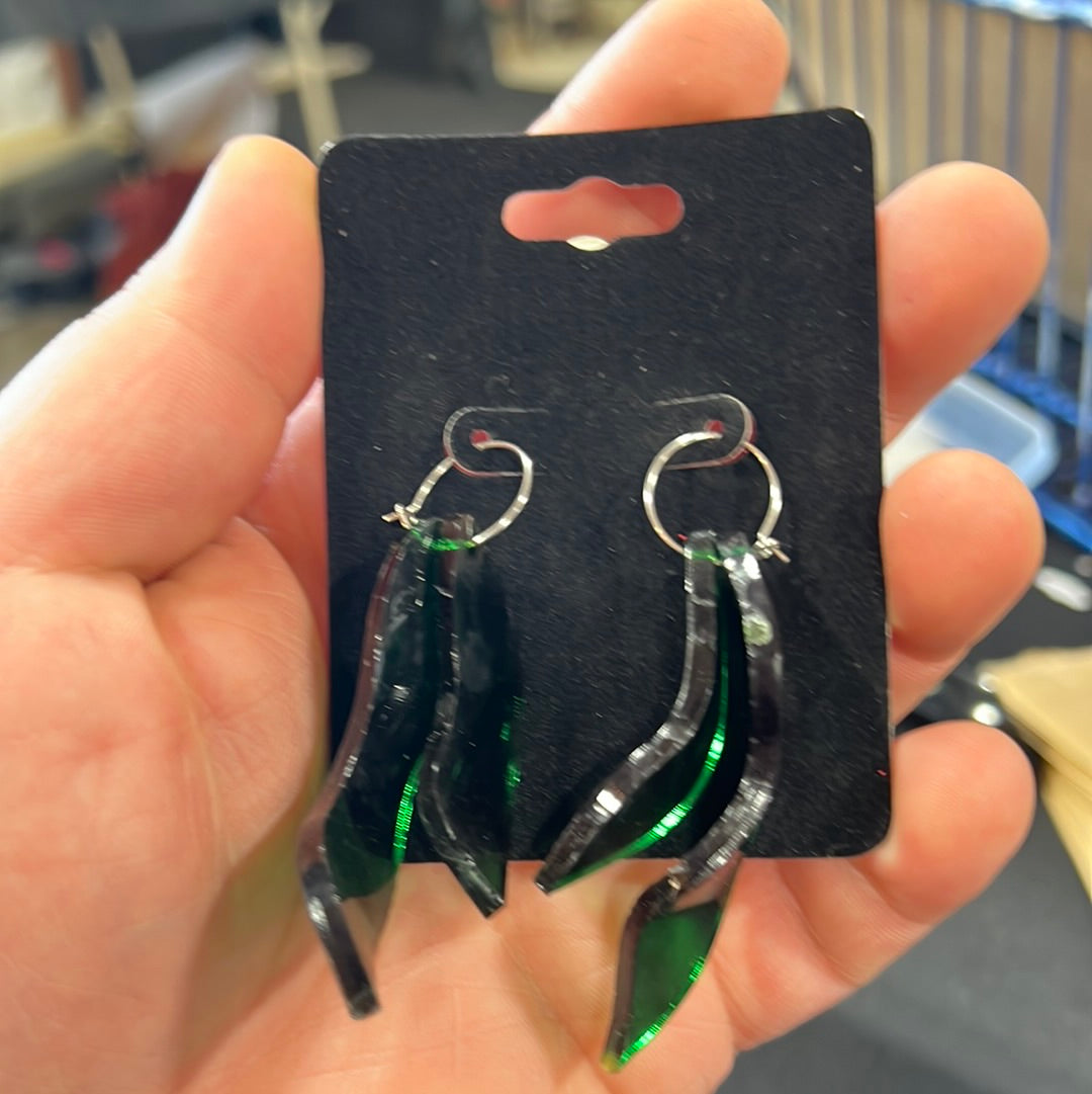 Dark Green Leaves Acrylic Earrings