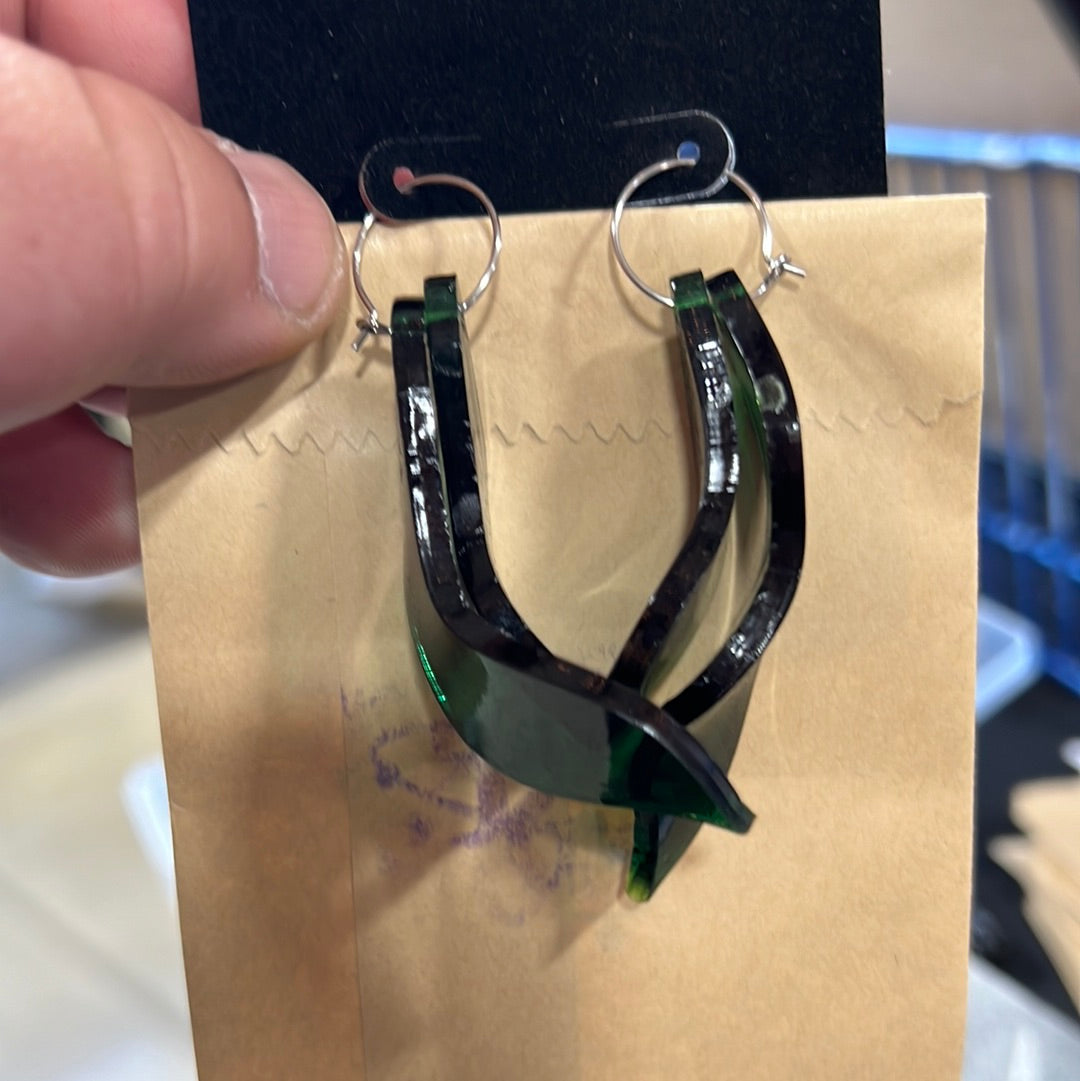 Dark Green Leaves Acrylic Earrings
