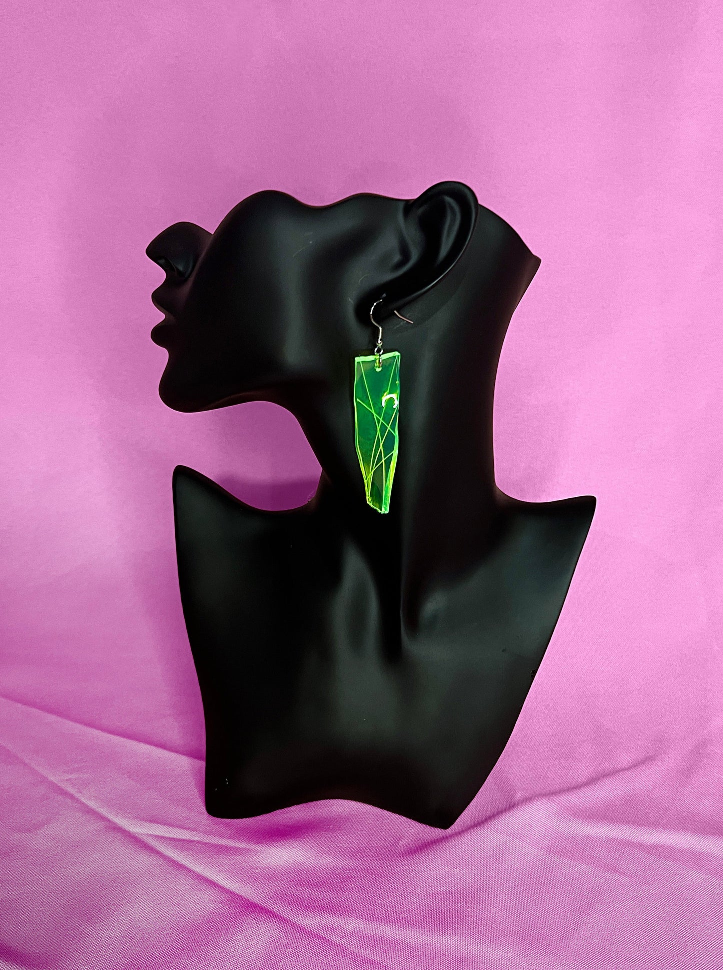 Fluorescent Green Etched Acrylic Rectangular Earrings