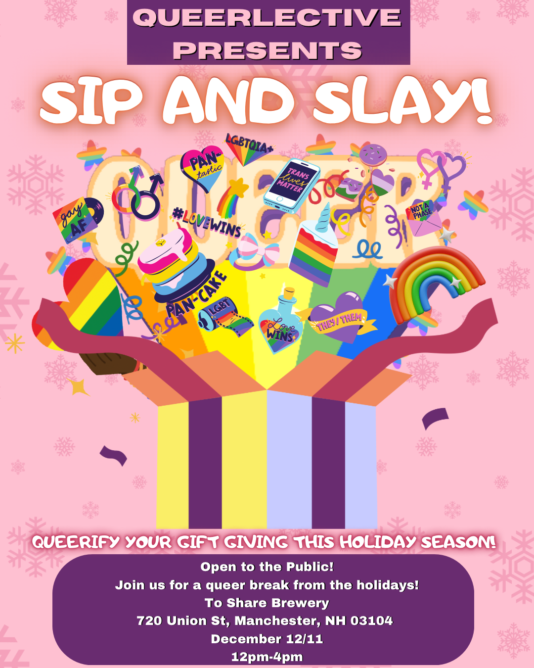 Sip and Slay Poster Design for Queerlective 12/2023