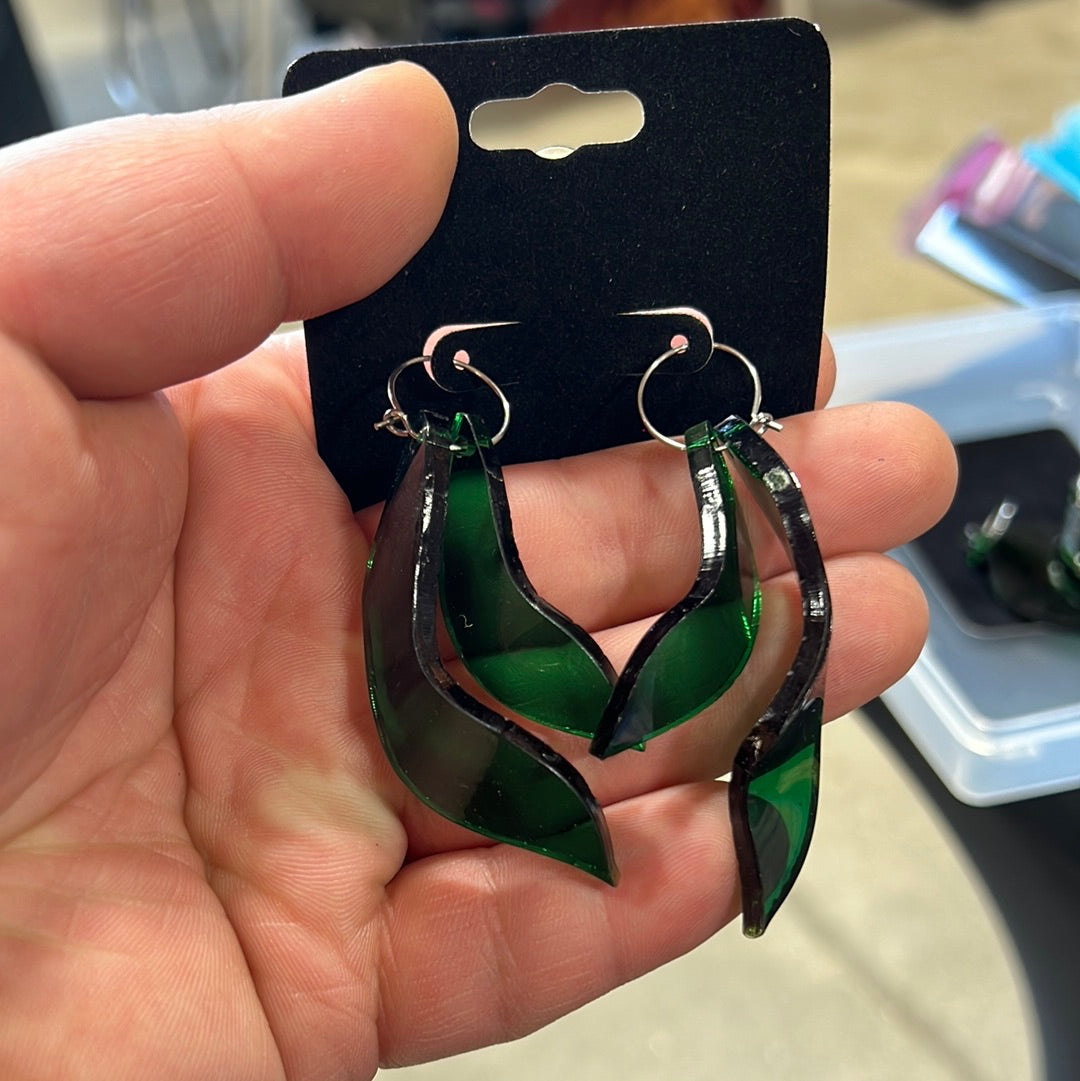 Dark Green Leaves Acrylic Earrings