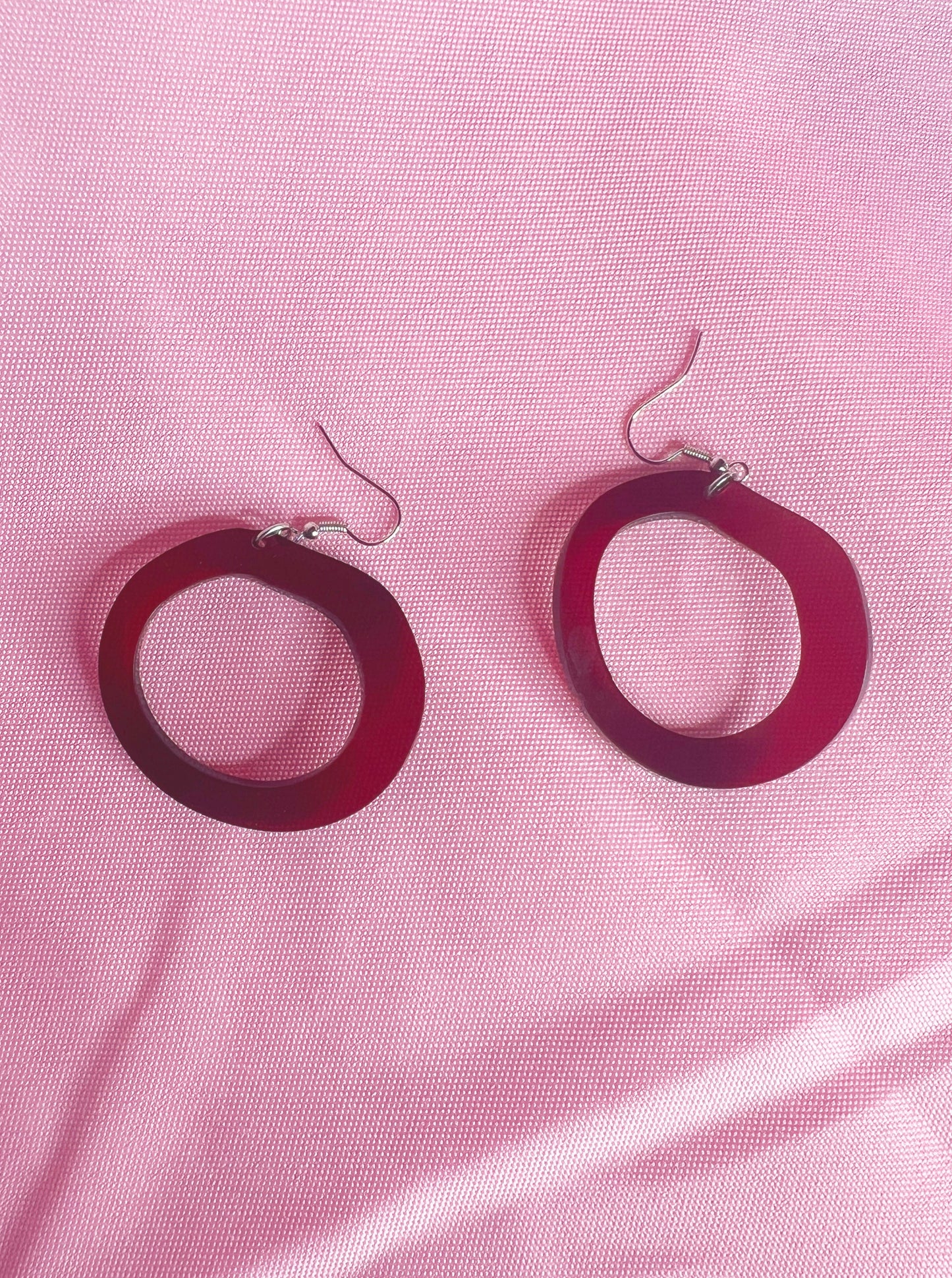 Dark Red Acrylic Wobbly Hoop Earrings