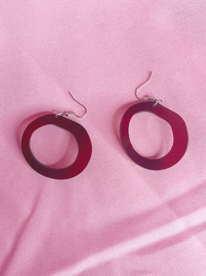 Dark Red Acrylic Wobbly Hoop Earrings