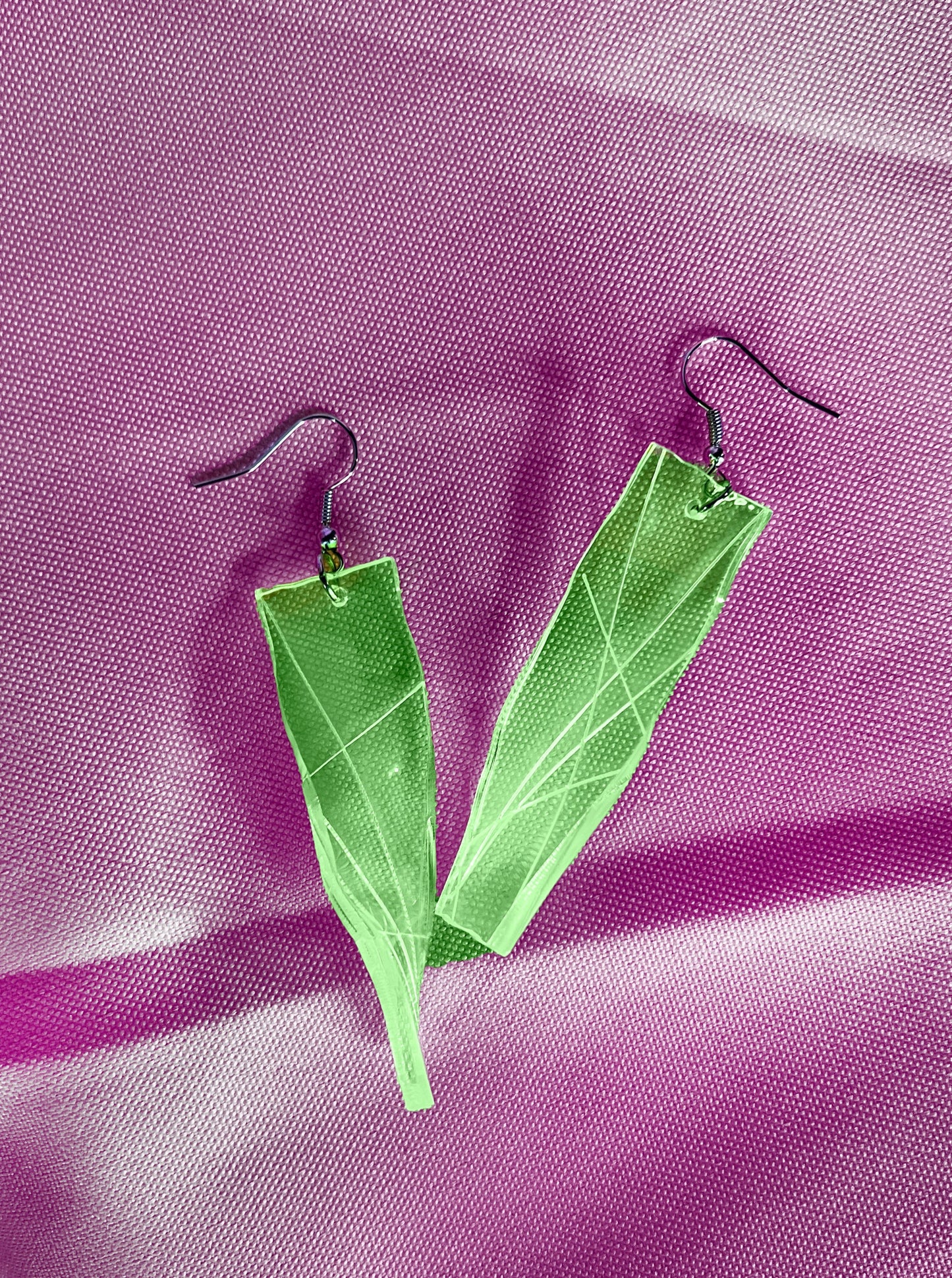 Fluorescent Green Etched Acrylic Rectangular Earrings